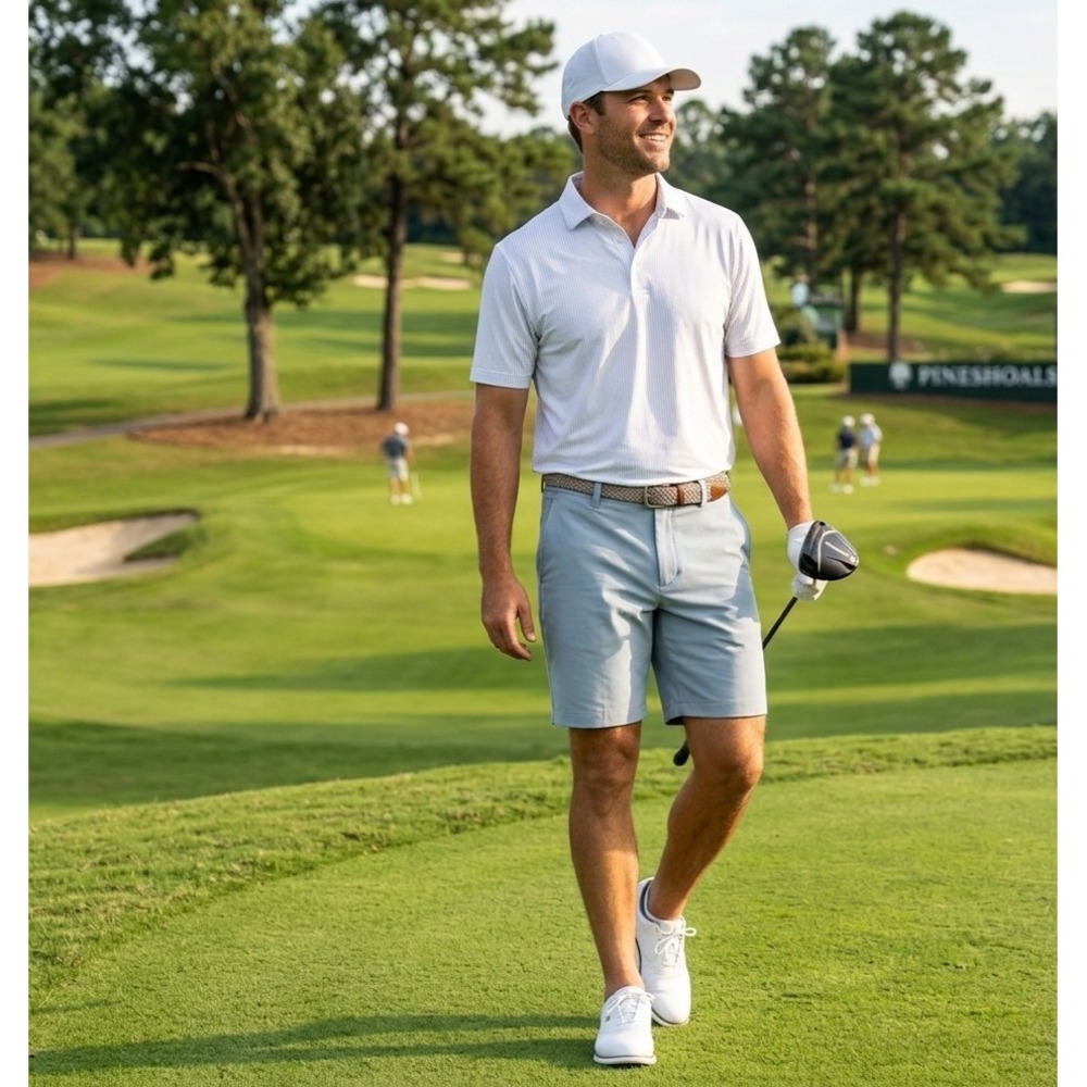 All in Motion Mens 7 Inch Golf Shorts Light Blue 4-Way Stretch Size 34 NWT